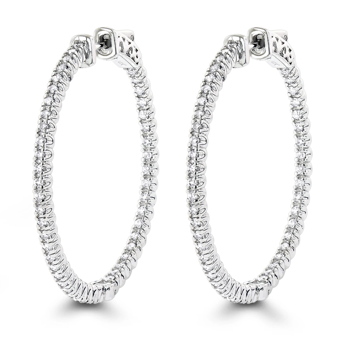 1.5in 14K White Gold Diamond Hoop Earrings Inside Out 1ct By Luxurman 3 1.5in 14K White Gold Diamond Hoop Earrings Inside Out 1ct By Luxurman