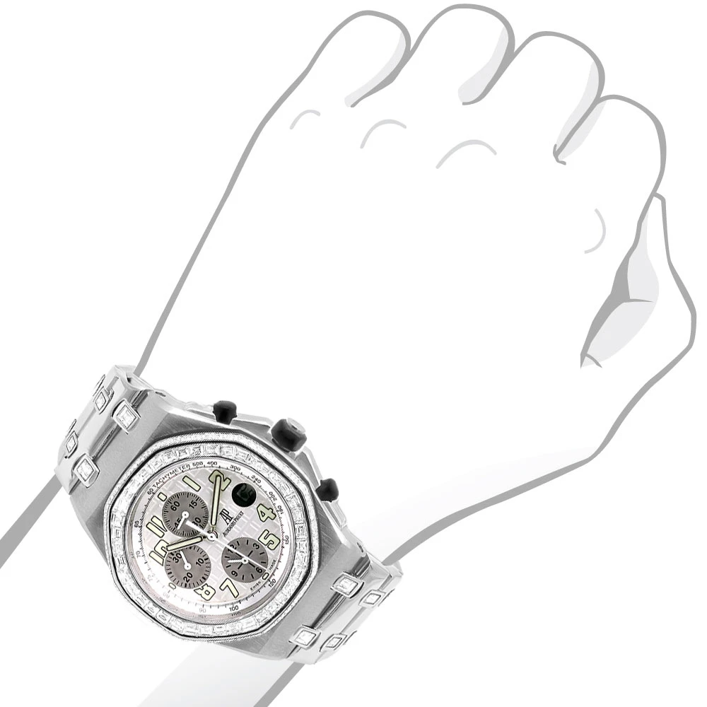 Unique Audemars Piguet Royal Oak Offshore Steel Baguette Diamond Watch For Men 5 Unique Audemars Piguet Royal Oak Offshore Steel Baguette Diamond Watch For Men - Image 3