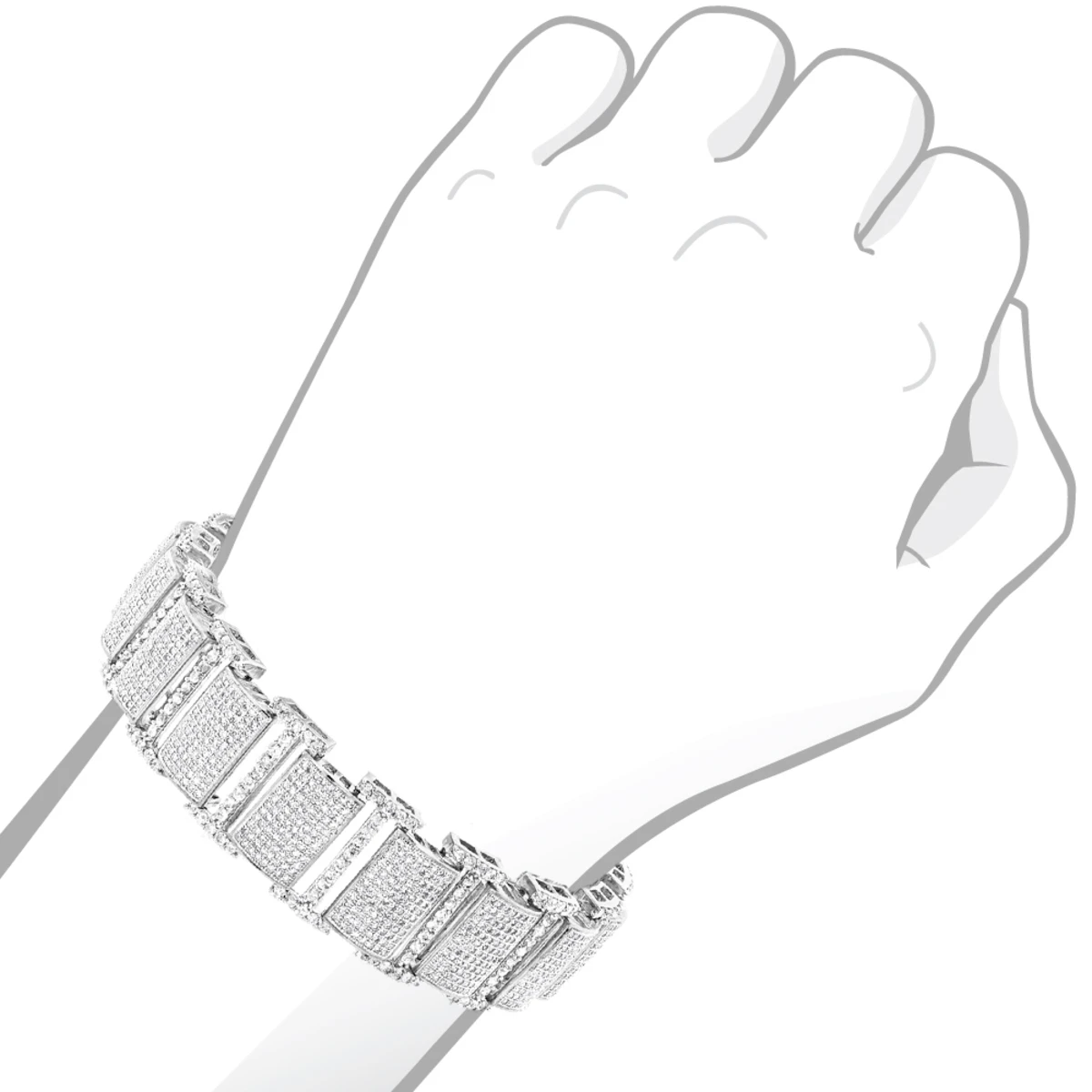 Iced Out 10K White Gold Pave Diamond Bracelet For Men 13.78 7 Iced Out 10K White Gold Pave Diamond Bracelet For Men 13.78 - Image 5