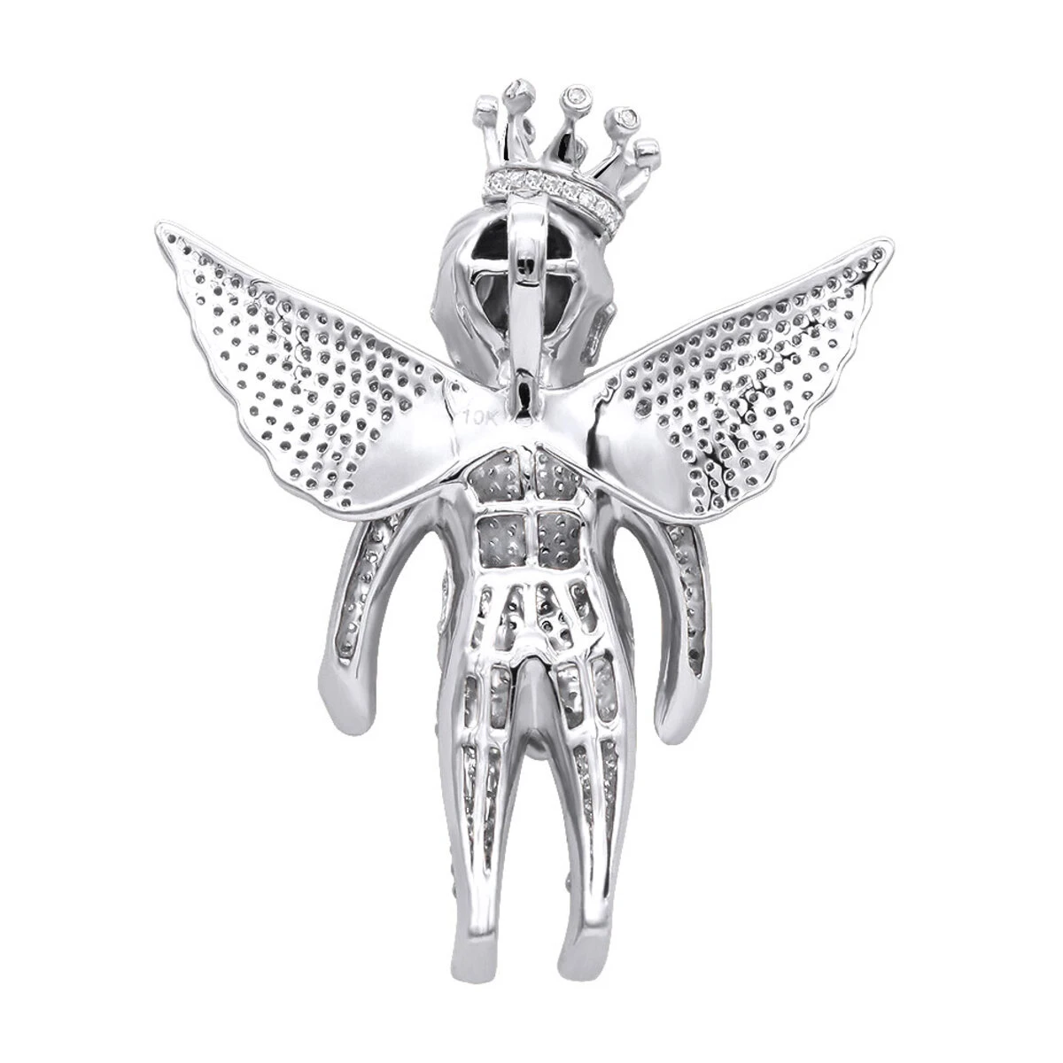 Iced Out Crowned Angel Pendant With Diamonds 10K Yellow Gold 1.5ct 6 Iced Out Crowned Angel Pendant With Diamonds 10K Yellow Gold 1.5ct - Image 4