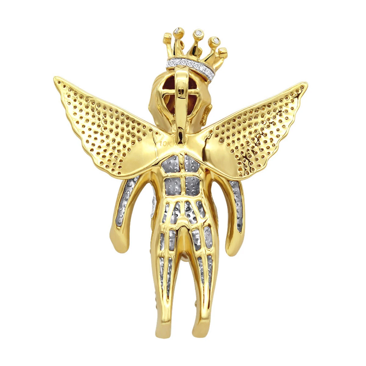 Iced Out Crowned Angel Pendant With Diamonds 10K Yellow Gold 1.5ct 7 Iced Out Crowned Angel Pendant With Diamonds 10K Yellow Gold 1.5ct - Image 5