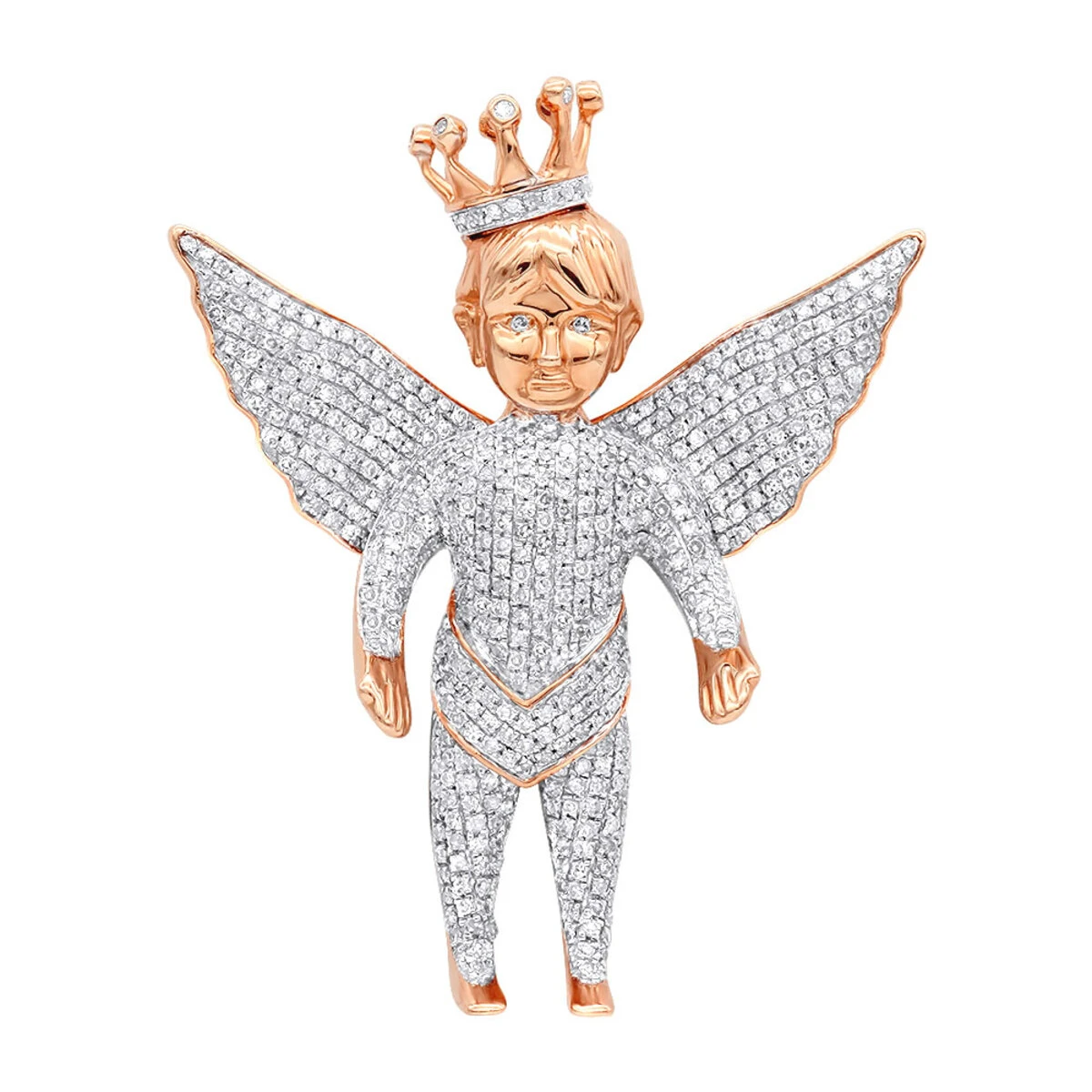 Iced Out Crowned Angel Pendant With Diamonds 10K Yellow Gold 1.5ct 5 Iced Out Crowned Angel Pendant With Diamonds 10K Yellow Gold 1.5ct - Image 3