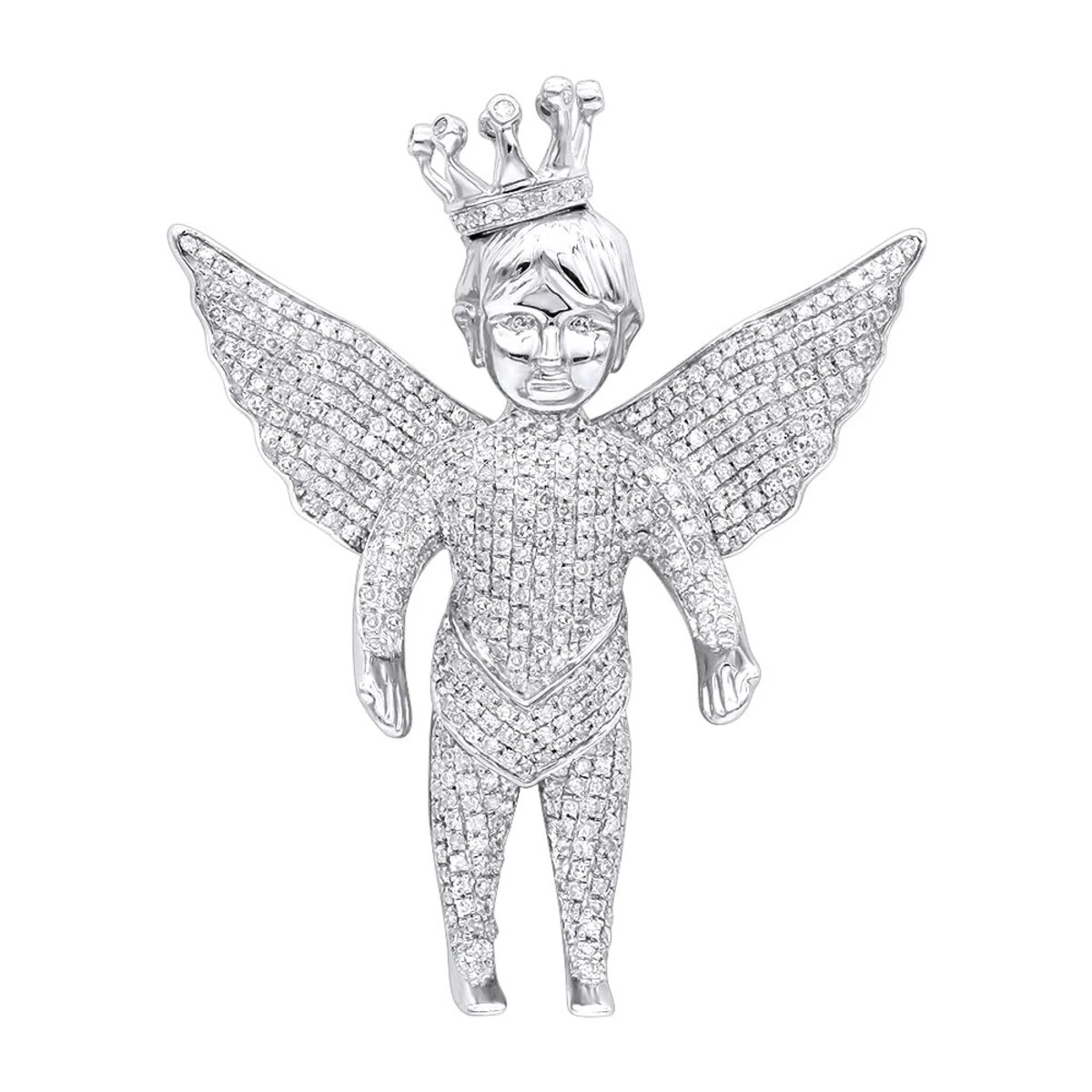 Iced Out Crowned Angel Pendant With Diamonds 10K Yellow Gold 1.5ct 4 Iced Out Crowned Angel Pendant With Diamonds 10K Yellow Gold 1.5ct - Image 2
