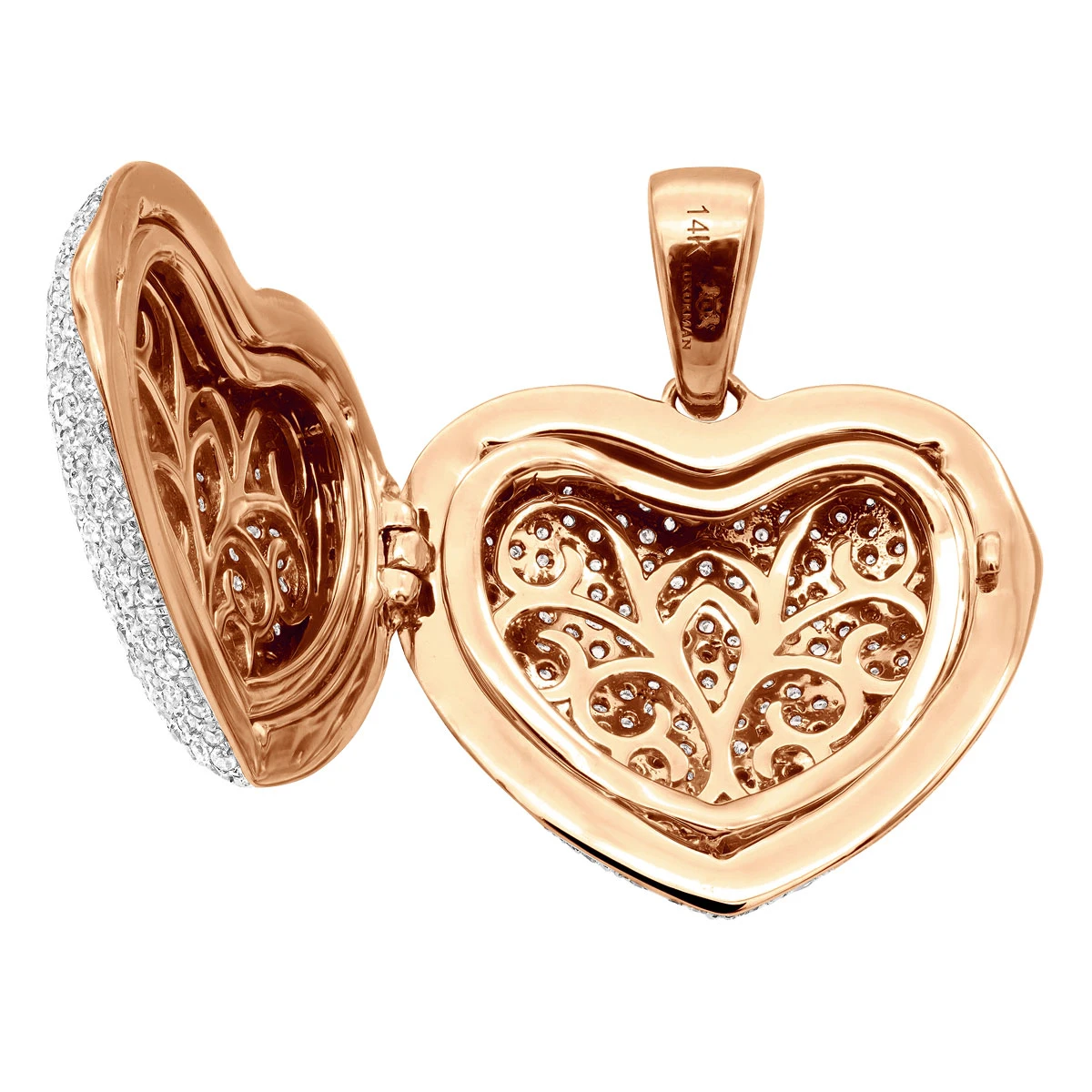 Iced Out Ladies Big Pave Diamond Heart Locket Pendant W Picture 14K Yellow Gold 13 Iced Out Ladies Big Pave Diamond Heart Locket Pendant W Picture 14K Yellow Gold - Image 11