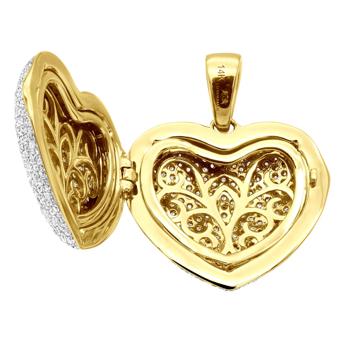 Iced Out Ladies Big Pave Diamond Heart Locket Pendant W Picture 14K Yellow Gold 12 Iced Out Ladies Big Pave Diamond Heart Locket Pendant W Picture 14K Yellow Gold - Image 10