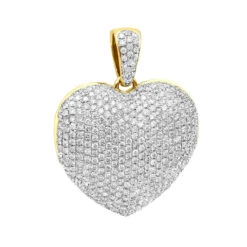 Iced Out Ladies Big Pave Diamond Heart Locket Pendant W Picture 14K Yellow Gold