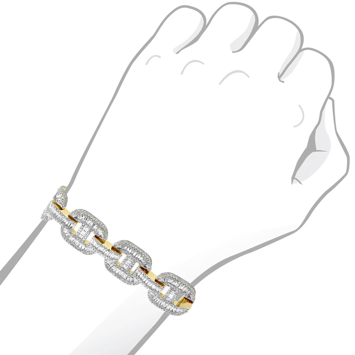 Iced Out Men's Diamond Bracelet 10K Yellow Gold 10 Carats Round Baguette Diamonds 6 Iced Out Men's Diamond Bracelet 10K Yellow Gold 10 Carats Round Baguette Diamonds - Image 4