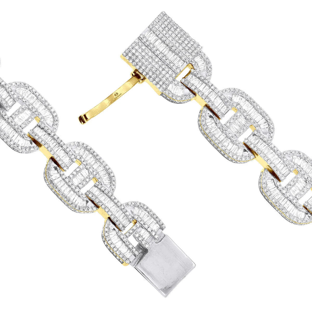 Iced Out Men's Diamond Bracelet 10K Yellow Gold 10 Carats Round Baguette Diamonds 9 Iced Out Men's Diamond Bracelet 10K Yellow Gold 10 Carats Round Baguette Diamonds - Image 7