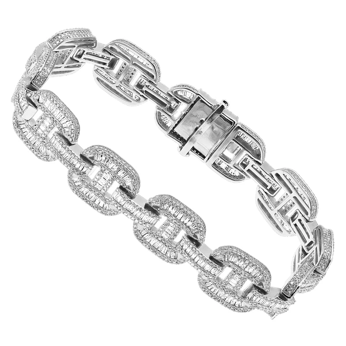 Iced Out Men's Diamond Bracelet 10K Yellow Gold 10 Carats Round Baguette Diamonds 4 Iced Out Men's Diamond Bracelet 10K Yellow Gold 10 Carats Round Baguette Diamonds - Image 2