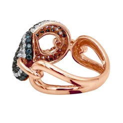 Unique Ladies White Blue Black Diamonds Infinity Sign Cocktail 14K White Gold -H'Hen Sale Store infinity sign white black blue diamond cocktail ring for women in 14k gold 100481 back rose