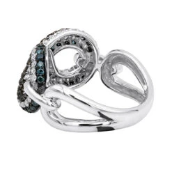 Unique Ladies White Blue Black Diamonds Infinity Sign Cocktail 14K White Gold -H'Hen Sale Store infinity sign white black blue diamond cocktail ring for women in 14k gold 100481 back white