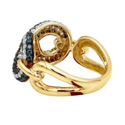 Unique Ladies White Blue Black Diamonds Infinity Sign Cocktail 14K White Gold -H'Hen Sale Store infinity sign white black blue diamond cocktail ring for women in 14k gold 100481 back yellow