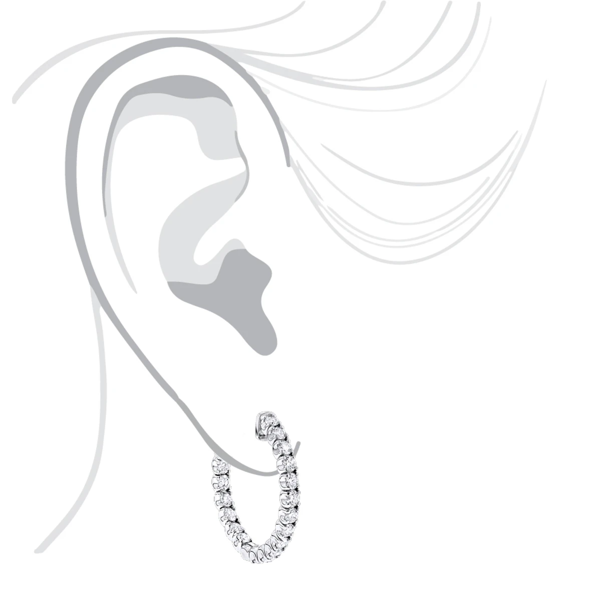 1 Inch Inside Out Classic Diamond Hoop Earrings 2.75ct 14K White Gold G-H VS-SI 8 1 Inch Inside Out Classic Diamond Hoop Earrings 2.75ct 14K White Gold G-H VS-SI - Image 6