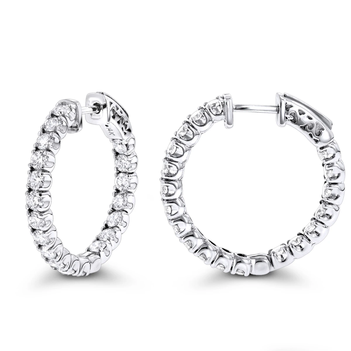 1 Inch Inside Out Classic Diamond Hoop Earrings 2.75ct 14K White Gold G-H VS-SI 3 1 Inch Inside Out Classic Diamond Hoop Earrings 2.75ct 14K White Gold G-H VS-SI