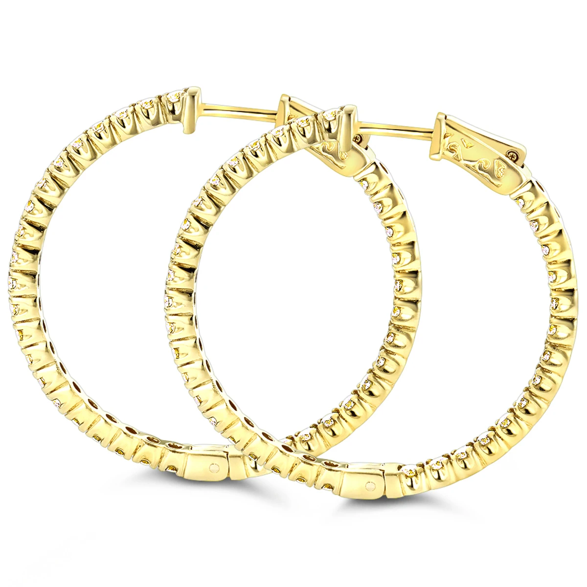 Inside Out Yellow Diamond Hoop Earrings 14K Yellow Gold By Luxurman 2.2ct. 6 Inside Out Yellow Diamond Hoop Earrings 14K Yellow Gold By Luxurman 2.2ct. - Image 4