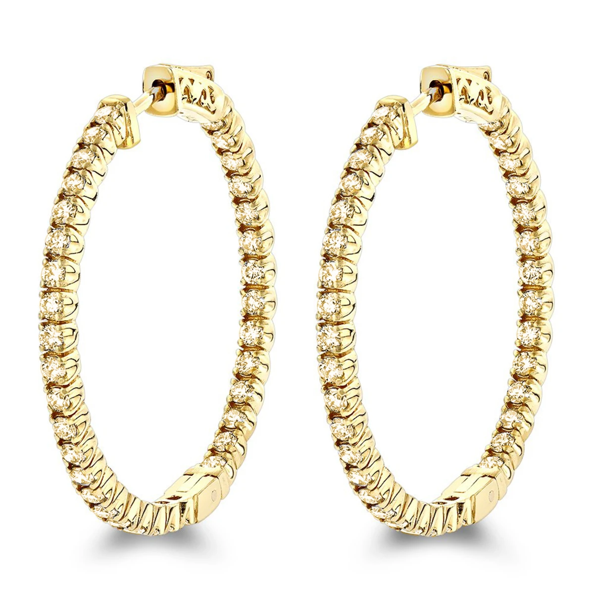 Inside Out Yellow Diamond Hoop Earrings 14K Yellow Gold By Luxurman 2.2ct. 3 Inside Out Yellow Diamond Hoop Earrings 14K Yellow Gold By Luxurman 2.2ct.