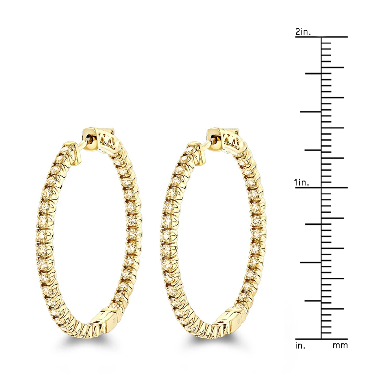 Inside Out Yellow Diamond Hoop Earrings 14K Yellow Gold By Luxurman 2.2ct. 8 Inside Out Yellow Diamond Hoop Earrings 14K Yellow Gold By Luxurman 2.2ct. - Image 6