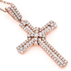 Intricate 14K White Gold Designer Diamond Cross Pendant For Women 1.48ct -H'Hen Sale Store intricate 14k gold designer diamond cross pendant 148 p 6549 ro
