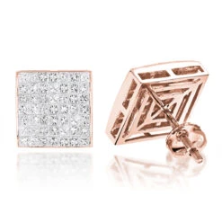 Invisible Set Princess Cut Diamond Stud Earrings 3.05ct 14K White Gold -H'Hen Sale Store invisible set princess cut diamond stud earrings 305ct 14k gold ro