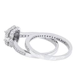 14K White Gold 1.5 Carat Cushion Cut Diamond Engagement Ring & Band Bridal Set -H'Hen Sale Store jewelry 14k gold 15 carat cushion cut diamond engagement ring band bridal set 000730 backwh