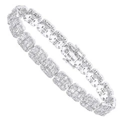 14K White Gold Baguette And Round Diamond Tennis Bracelet For Men & Women 14CT