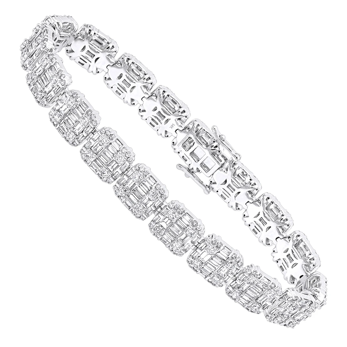 14K White Gold Baguette And Round Diamond Tennis Bracelet For Men & Women 14CT 3 14K White Gold Baguette And Round Diamond Tennis Bracelet For Men & Women 14CT