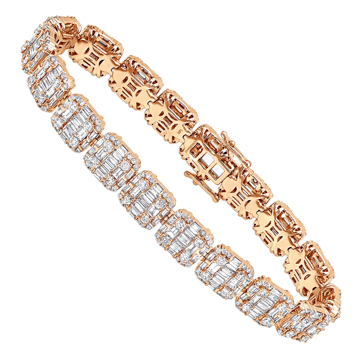 14K White Gold Baguette And Round Diamond Tennis Bracelet For Men & Women 14CT 5 14K White Gold Baguette And Round Diamond Tennis Bracelet For Men & Women 14CT - Image 3