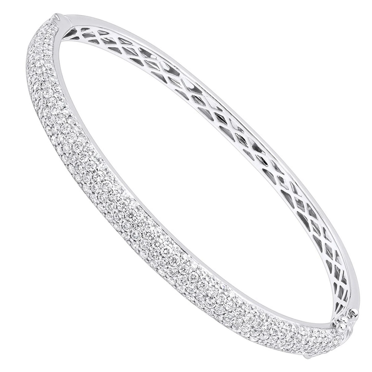 14K White Gold Pave Diamond Bangle Bracelet For Women 4.75ct By LUXURMAN 3 14K White Gold Pave Diamond Bangle Bracelet For Women 4.75ct By LUXURMAN