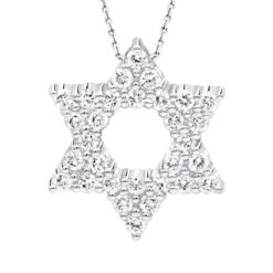 14K White Gold Pave Diamond Star Of David Necklace Jewish Pendant W Chain 0.65ct