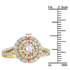 14K Yellow Gold Round Diamond Engagement Ring Double Halo Design 1.5 Carat -H'Hen Sale Store jewelry 14k gold round diamond engagement ring double halo design 15 carat rulerye