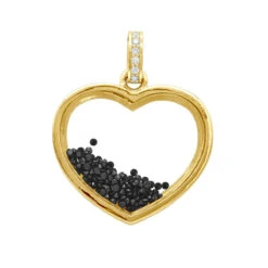 14K Yellow Gold White Black Diamonds Ladies Diamond Heart Shaker Pendant 8ct Moving Stones -H'Hen Sale Store jewelry 14k gold white black diamonds ladies diamond heart shaker pendant 8ct moving stones 000988 backye