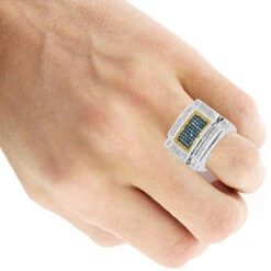 14K White Gold White Yellow And Blue Diamond Ring For Men 3.75 Carats Color Diamonds -H'Hen Sale Store jewelry 14k gold white yellow and blue diamond ring for men 375 carats color diamonds 407073 bodwh