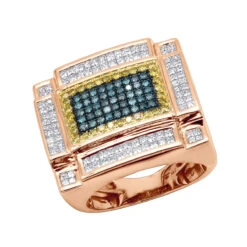 14K White Gold White Yellow And Blue Diamond Ring For Men 3.75 Carats Color Diamonds -H'Hen Sale Store jewelry 14k gold white yellow and blue diamond ring for men 375 carats color diamonds 407073 ro