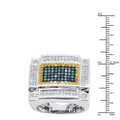 14K White Gold White Yellow And Blue Diamond Ring For Men 3.75 Carats Color Diamonds -H'Hen Sale Store jewelry 14k gold white yellow and blue diamond ring for men 375 carats color diamonds 407073 rulerwh