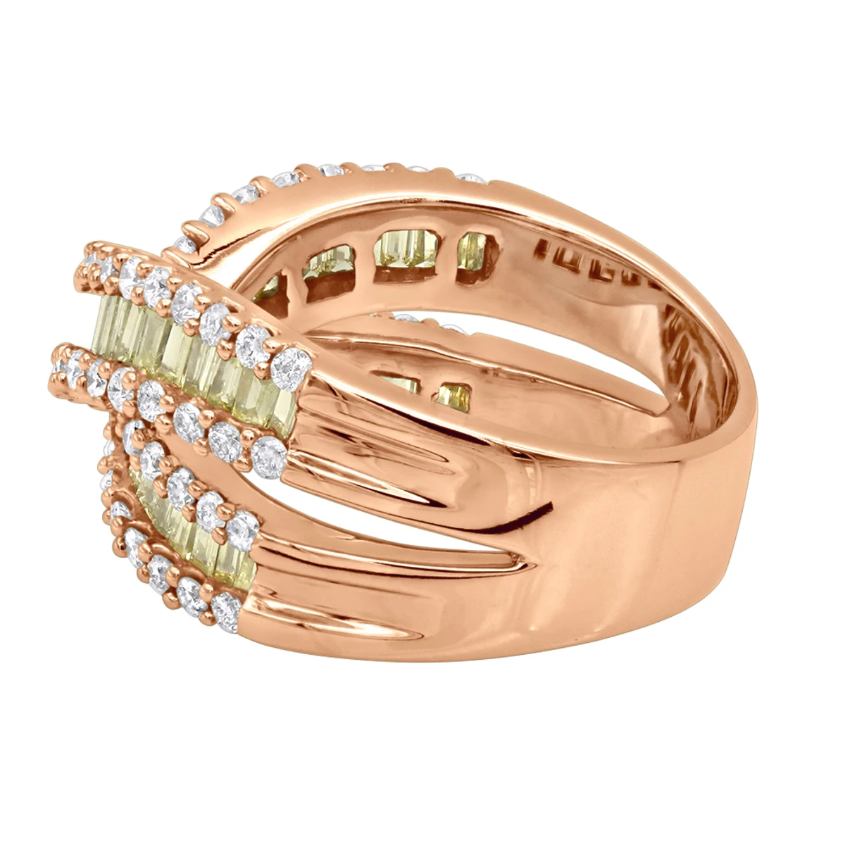 14K White Gold White Yellow Diamond Statement Criss Cross Ring For Women 2 Carats 8 14K White Gold White Yellow Diamond Statement Criss Cross Ring For Women 2 Carats - Image 6