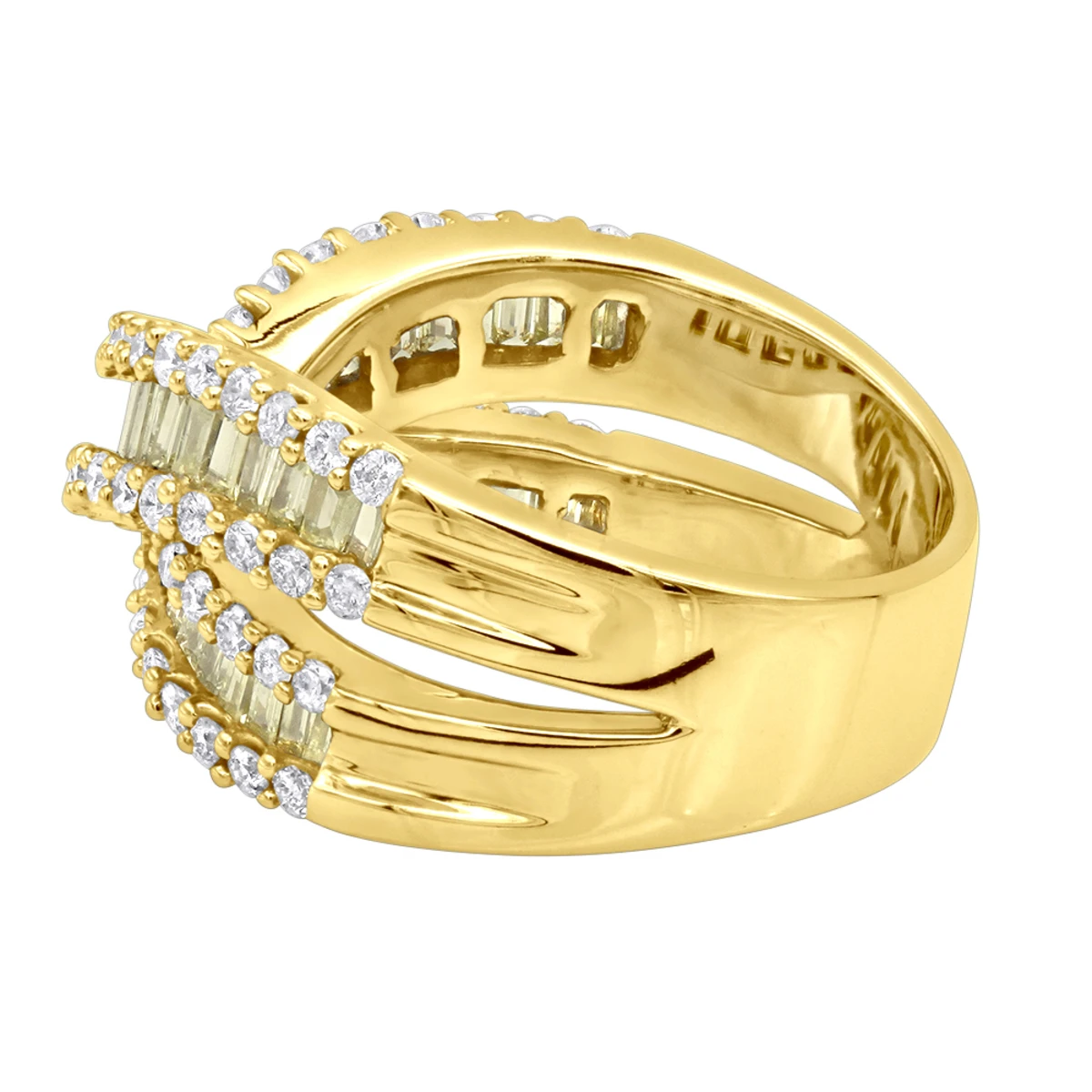 14K White Gold White Yellow Diamond Statement Criss Cross Ring For Women 2 Carats 7 14K White Gold White Yellow Diamond Statement Criss Cross Ring For Women 2 Carats - Image 5