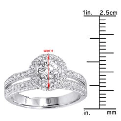 18K White Gold 1.5 Carat Round Diamond Engagement Ring Double Halo Design -H'Hen Sale Store jewelry 18k gold 15 carat round diamond engagement ring double halo design rulerwh