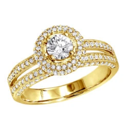 18K White Gold 1.5 Carat Round Diamond Engagement Ring Double Halo Design -H'Hen Sale Store jewelry 18k gold 15 carat round diamond engagement ring double halo design ye