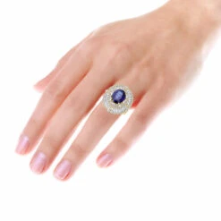 18K White Gold Unique Blue Sapphire And Diamonds Cocktail Ring For Women 7.87Ct -H'Hen Sale Store jewelry 18k gold unique blue sapphire and diamonds cocktail ring for women 787ct bodye