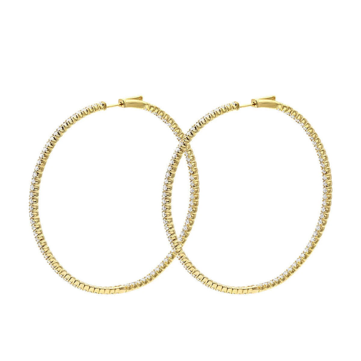 2.5 Inch Inside Out Diamond Hoop Earrings For Women 5 Carat VS Diamonds 14K Yellow Gold 7 2.5 Inch Inside Out Diamond Hoop Earrings For Women 5 Carat VS Diamonds 14K Yellow Gold - Image 5