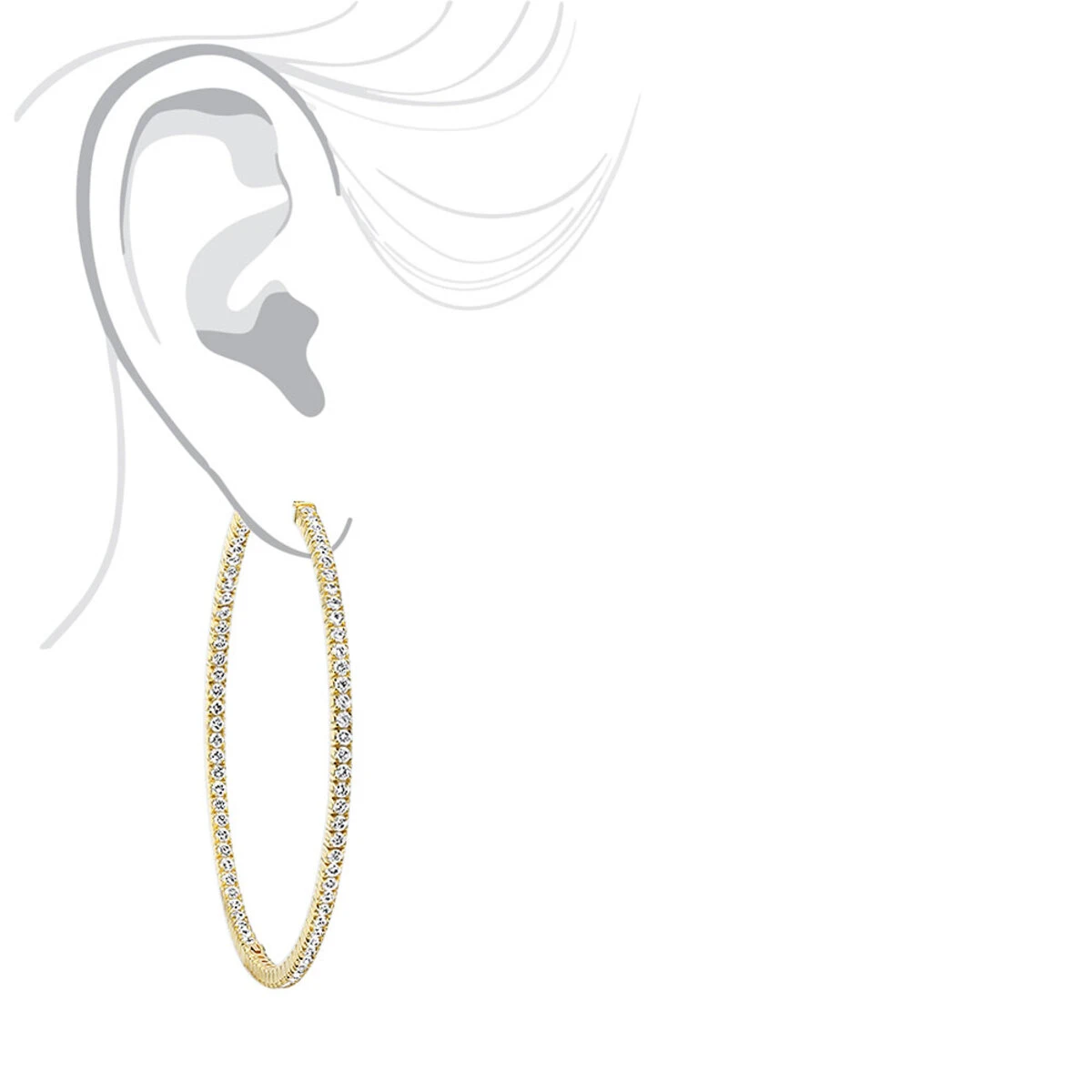 2.5 Inch Inside Out Diamond Hoop Earrings For Women 5 Carat VS Diamonds 14K Yellow Gold 10 2.5 Inch Inside Out Diamond Hoop Earrings For Women 5 Carat VS Diamonds 14K Yellow Gold - Image 8