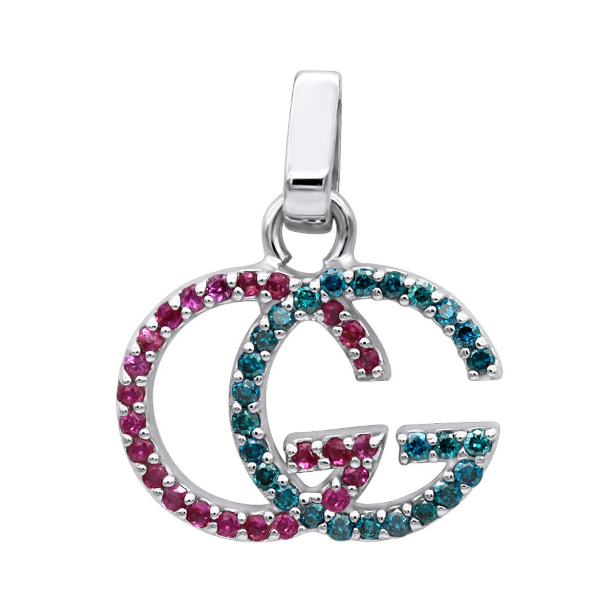 Affordable Blue Diamonds & Pink Sapphires Ladies Initials Pendant 0.4ct 14K White Gold 4 Affordable Blue Diamonds & Pink Sapphires Ladies Initials Pendant 0.4ct 14K White Gold - Image 2