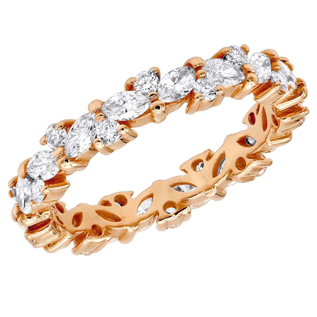 Anniversary Ring 18K Yellow Gold Round & Marquise Diamond Eternity Band 2.25Ct 5 Anniversary Ring 18K Yellow Gold Round & Marquise Diamond Eternity Band 2.25Ct - Image 3