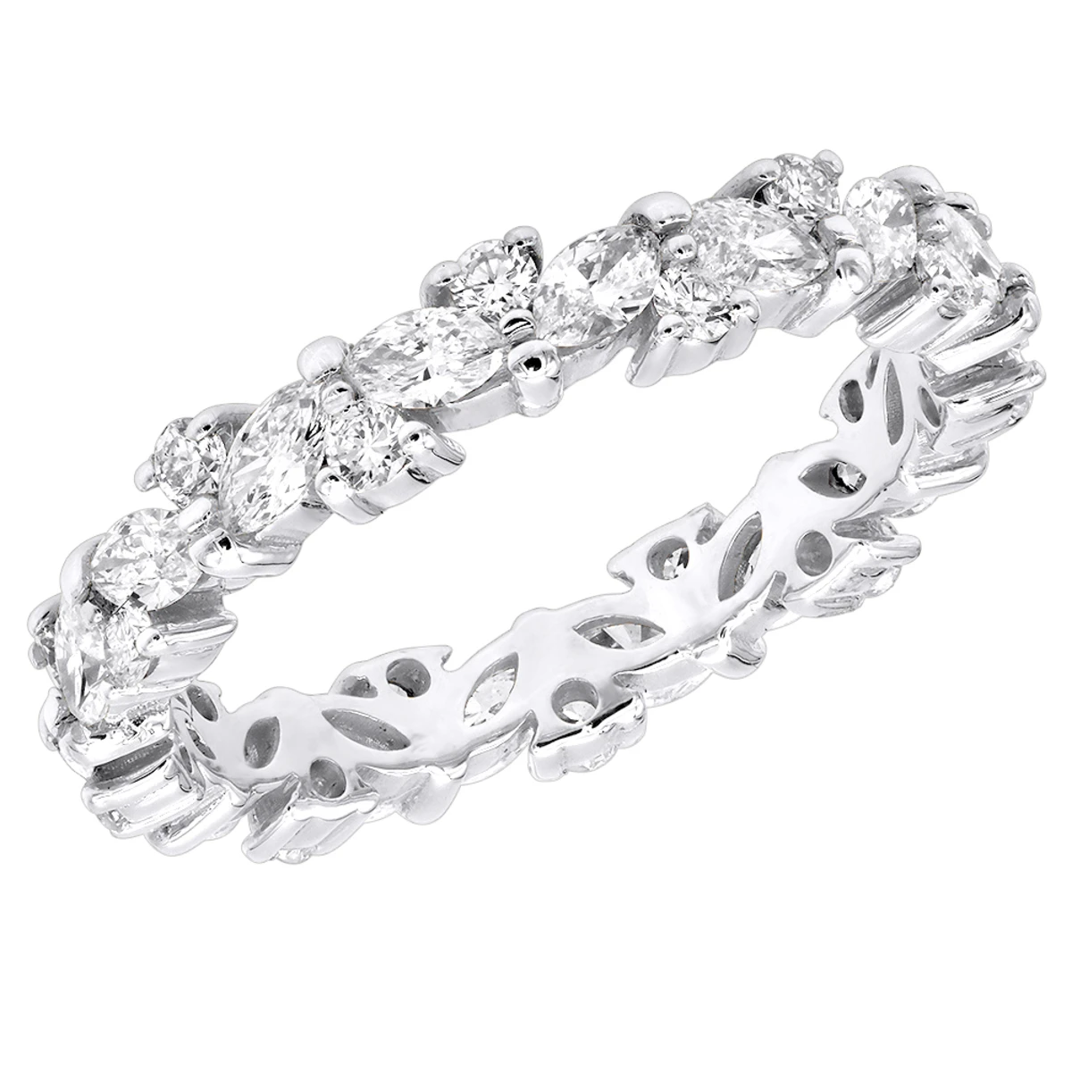 Anniversary Ring 18K Yellow Gold Round & Marquise Diamond Eternity Band 2.25Ct 4 Anniversary Ring 18K Yellow Gold Round & Marquise Diamond Eternity Band 2.25Ct - Image 2