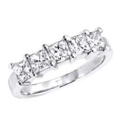 14K White Gold 5 Stone Princess Cut Diamond Wedding/Anniversary Band For Women