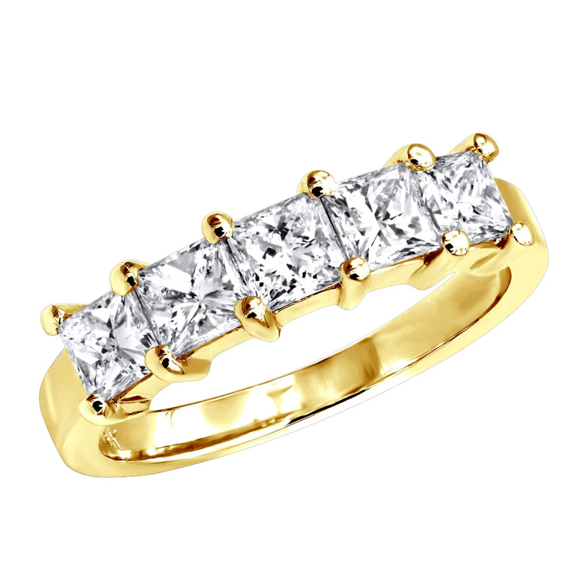 14K White Gold 5 Stone Princess Cut Diamond Wedding/Anniversary Band For Women 4 14K White Gold 5 Stone Princess Cut Diamond Wedding/Anniversary Band For Women - Image 2