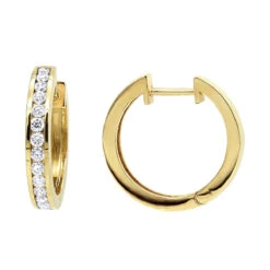 Classy Small 1/2 Inch Diamond Hoop Earrings 14K Yellow Gold Huggies Round Diamonds