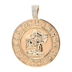 Custom Aztec Sun Stone Calendar Coin Diamond Pendant 18K Yellow Gold For Men -H'Hen Sale Store jewelry custom aztec sun stone calendar coin diamond pendant in 18k gold for men ro
