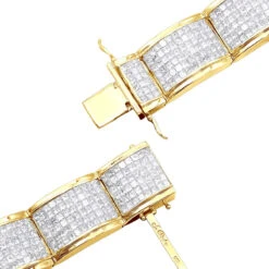 Designer 45ct Men's Diamond Bracelet 14K Yellow Gold Princess Cut Invisible Set Diamonds -H'Hen Sale Store jewelry designer 45ct mens diamond bracelet 14k gold princess cut invisible set diamonds backye