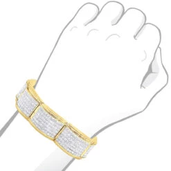 Designer 45ct Men's Diamond Bracelet 14K Yellow Gold Princess Cut Invisible Set Diamonds -H'Hen Sale Store jewelry designer 45ct mens diamond bracelet 14k gold princess cut invisible set diamonds bodye
